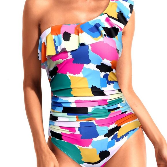 Colorful One Shoulder Ruffle One Piece Swimsuit | Size XL | NWT - Picture 5 of 5